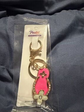 Pastels Fashion Accessory Pink Flip-Flop Keychain with Gold Accents